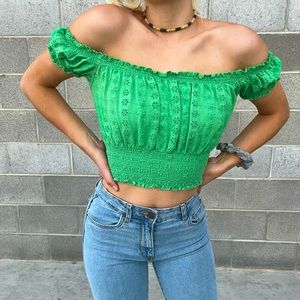Forever 21 Green On or Off The Shoulder Top